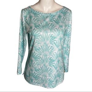 Vineyard Vines Andros Blue Floral Fan Sankaty Boatneck Top Size S